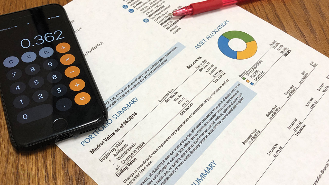Mobile phone calculator and finance document